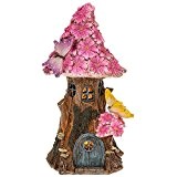 Solar Powered beleuchtet Fairy House pink flower Cottage/Dwelling Garden Ornament