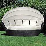 Sonneninsel, Polyrattan Garten Lounge, Chill-Out Sofa mit Baldachin (195x115x140 cm), schwarz, Aluminiumgestänge, mit Sitzpolster und 6 Kissen beige