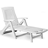 Sonnenliege Liege ZIRCONE Gartenliege Relaxliege Liegestuhl Gartenmöbel Rollliege Kunststoff weiß