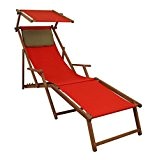 Sonnenliege rot Liegestuhl Fußteil Sonnendach Kissen Holz Deckchair Gartenmöbel 10-308 F S KD