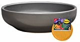 Spar Set: Keramik Pflanzschale Grabschale inclusive FlowerPad Profi Drainage-Sytem rund frostfest Ø 32 x 8 cm, Farbe Anthrazit, Form 039.L32.70 ...