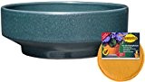 Spar Set: Keramik Pflanzschale Grabschale inclusive FlowerPad Profi Drainage-Sytem rund frostfest Ø 38 x 14 cm, Farbe effekt grün, Form ...