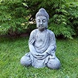 Stein BUDDHA Feng-Shui Steinfigur grau / anthrazit Patiniert massiv 43 cm Skulptur Garten Deko Frostfrei Neu