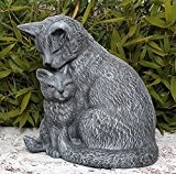 Stein-figur Katze mit Jungtier - Schiefergrau, wetterfeste Katzenfigur als Deko-Figur für Wohnung, Haus und Garten
