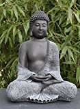 Steinfigur Buddha sitzend - Schwarz/Schiefergrau, Garten, Deko, Figur, Stein, Statue, Frostsicher