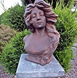Steinfigur Büste Vintage Gartendeko Witterungsbeständig Statue Iris Steinguss H 28 rostfarben Frostfrei