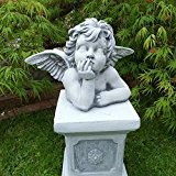Steinfigur Engel mit Flügel Engelsbüste Putte Statue Skulptur Engelsmotiv Deko massiver Steinguss
