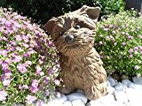 Steinfigur Hund, Gartenfigur Steinguss Tierfigur Braun Patina