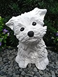 Steinfigur Hund, Gartenfigur Steinguss Tierfigur Weiß
