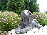 Steinfigur Hund Welpe, Gartenfigur Steinguss Tierfigur Basaltgrau