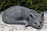 Steinfigur Katze liegend - Schiefergrau, Deko Figur Garten Grabschmuck wetterfest
