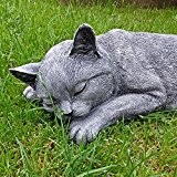 Steinfigur Katze Mieze schlafend Deko Garten Tier Figur Gartenfiguren Skulptur Steinguss