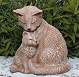 Steinfigur Katze mit Jungtier - Terrakotta, wetterfeste Deko-Figur für Wohnung, Haus und Garten