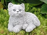 Steinfigur Katze sitzend - Antik-Weiss, Garten, Deko, Stein, Figur, Frostsicher