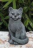 Steinfigur Katze sitzend in Schiefergrau, Figur Deko Garten