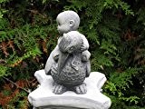 Steinfigur Kind Junge M?dchen Baby auf Storch 19 cm ca. 2,5 kg Stein Nr.009