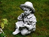 Steinfigur Kind Junge mit Buch sitzende 44 cm ca 28,2 kg Frostfest Stein Nr.100