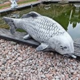 Steinfigur Koi als WASSERSPEIER Fisch Steinkoi 63 cm grau Deko Garten Tierfigur Gartenfiguren Steinguss Frostfest