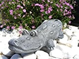 Steinfigur Krokodil, Gartenfigur Steinguss Tierfigur Basaltgrau