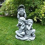 Steinfigur Mädchen Junge Kinder 3 Weisen nichts sehen, sagen, hören Gartenfigur Steinguss Farbe: grau 47 cm