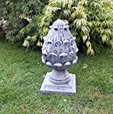 Steinfigur Pinienzapfen Zapfen Skulptur Steinguss Garten Deko 38 cm Frostfrei massiver Steinguss grau