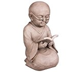Stone-lite 21 x 20 x 34 cm Medium Figur Shaolin Mönch mit einem Buch - Hellgrau