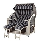 Strandkorb Ostsee-Luxus im Vintage Landhausstil 2-Sitzer Ganzlieger komplett montiert im Bilbao Streifen-Stoffdesign