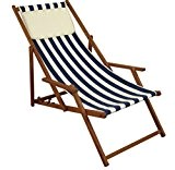 Strandstuhl blau-weiß Gartenliege Sonnenliege Kissen Deckchair Buche dunkel klappbar 10-317 KH