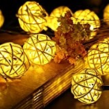 SunJas 30 LEDs 6 Meter Solar Lichterkette Rotang Peddigrohr Garten Globe Kugel Außen Warmweiß Solar Beleuchtung Kugel für Party, Weihnachten, ...