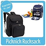 Super schicker Picknickrucksack, für 2 Personen, inkl. Geschirr usw., Farbe: Schwarz