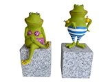 Süße Tier Figur ~ Frosch ~ Dekofigur auf Stein Sockel Frösche Deko Haus + Garten (Modell: Junge)