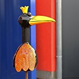 Tangoo Keramik Vogel schwarz, mit langem Schnabel und Krone in gelb