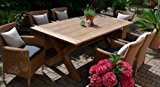 Teak Sitzgruppe Java-X Garten Garnitur Tisch (200x100) und 6 Sessel / Stühle Rattan und recyceltes Teak