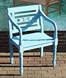 Teak Stuhl Garten Stuhl Armlehnen Stuhl Sessel Massiv-Holz Blau Shabby Chic Blue washed Optik