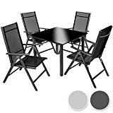 TecTake Aluminium Sitzgarnitur 4+1 Sitzgruppe Gartenmöbel Tisch & Stuhl Set - diverse Farben - (dunkel grau | Nr. 402168)