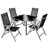 TecTake Aluminium Sitzgarnitur 4+1 Sitzgruppe Gartenmöbel Tisch & Stuhl Set silber grau
