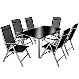TecTake Aluminium Sitzgarnitur 6+1 Sitzgruppe Gartenmöbel Set Tisch & Stuhl Set silber grau