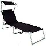 TecTake® Gartenliege Sonnenliege Strandliege Freizeitliege mit Sonnendach 190cm schwarz