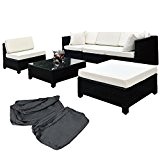 TecTake Hochwertige Aluminium Luxus Lounge mit 2 Bezugssets Poly-Rattan Sitzgruppe mit Edelstahlschrauben schwarz