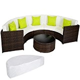 TecTake Hochwertige Aluminium Poly Rattan Lounge Sitzgruppe Sofa halbrund mixed-brown mit Tisch inkl. Schutzhülle und Kissen