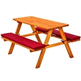 TecTake Kinderpicknickbank aus Holz mit 2 Polsterauflagen rot