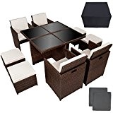 TecTake Poly Rattan Aluminium 4+1+4 Sitzgruppe Cube 4 Stühle 1 Tisch 4 Hocker + Schutzhülle & Edelstahlschrauben antik braun