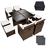 TecTake Poly Rattan Aluminium 4+1+4 Sitzgruppe Cube 4 Stühle 1 Tisch 4 Hocker + Schutzhülle & Edelstahlschrauben schwarz braun