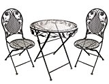 Terrassen Set aus Eisen Antik Design besteht aus 1 Tisch und 2 Stühlen Antik Grau