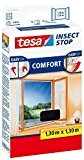 tesa Fliegengitter Comfort für Fenster - beste tesa Qualität - anthrazit, durchsichtig (1,3m:1,3m / 3er Pack, anthrazit)