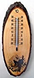 Thermometer Auerhahn 35 cm. Außen- und Innenthermometer aus Erle mit Rinde.