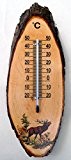 Thermometer Hirsch 35 cm. Außen- und Innenthermometer aus Erle mit Rinde.