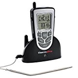 ThermoPro Electric Wireless Digital Food Cooking Meat BBQ Grill Oven Smoker Thermometer with Timer Black