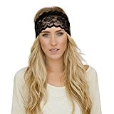 TININNA Frauen Damen Elegant Vintage Spitze Elastische Haarband Stirnbänder Stirnband Turban Kopftuch Bandanas Headwear schwarz
