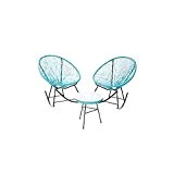Tisch + 2 Stühle A Hollywoodschaukel Polyrattan - Hellblau - Sessel Bequem